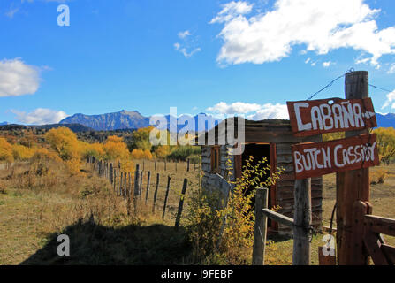 Inscrivez-vous à Butch Cassidy et Sundance Kid House, Villa Elisa, Argentine Banque D'Images