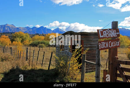 Inscrivez-vous à Butch Cassidy et Sundance Kid House, Villa Elisa, Argentine Banque D'Images