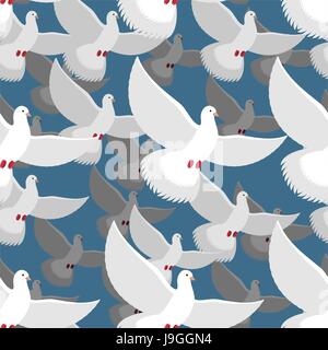 Colombe blanche motif transparent. troupeau de colombes blanches dans le ciel bleu. Ttexture d'oiseau volant. Pigeon blanc symbole de paix. Ornement de flying pigeon forme w Illustration de Vecteur