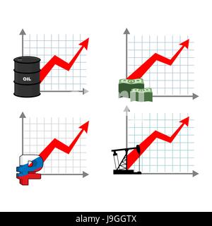 La croissance de la richesse graphique. Flèche vers le rouge. La hausse des profits des ventes de pétrole. Le baril de pétrole. Taux de croissance de rouble. Monnaie nationale russe. L'augmentation o Illustration de Vecteur