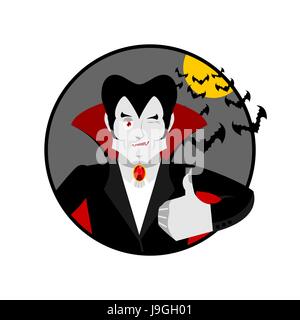 Dracula Thumbs up montre bien. Winks Vampire. Signer tous droit. Jolly Good ghoul. Le mimétisme sourire sur son visage. Mains geste d'accord. L'illustration de l'Hallowe Illustration de Vecteur