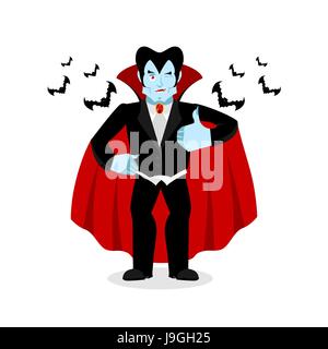 Dracula Thumbs up montre bien. Winks Vampire. Signer tous droit. Jolly Good ghoul. Le mimétisme sourire sur son visage. Mains geste d'accord. L'illustration de l'Hallowe Illustration de Vecteur