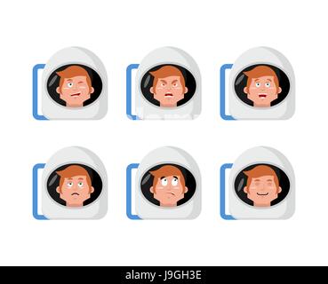 L'astronaute de l'émotions. Expressions Jeu avatar spaceman. Le bien et le mal. Surprise et amusement. Triste et agressif. Casque de l'espace Illustration de Vecteur