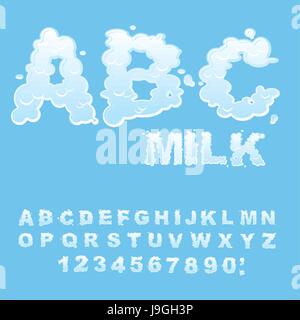 Lait liquide blanc ABC. lettres. Lettring crème fluide. police de whitey aqua. Splash alphabet Illustration de Vecteur