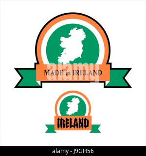 Prises en Irlande. logo pour. Site de l'Irlande et le ruban aux couleurs de drapeau irlandais. Modèle d'étiquette pour la production de Illustration de Vecteur