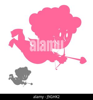 Silhouette de Cupidon. Ange rose avec un sourire. Cute hilarante Cupidon. Caractère pour la Saint-Valentin. Illustration de Vecteur