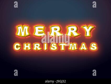 Joyeux Noël avec des lampes vintage signe. Lettres rougeoyant. Lettrage brillant Vintage ampoules. garland pour Nouvel An. Pointeur rétro avec ampoule. Luminous Illustration de Vecteur