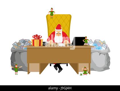 Travail du Père Noël. Lettres d'enfants. Grand sac d'enveloppes de courrier. Santas Bureau en Laponie. Lutin de Noël. Traitement des enfants correspondent Illustration de Vecteur