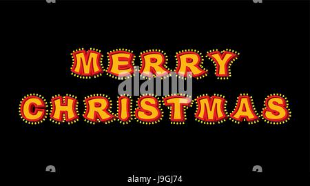 Joyeux Noël avec des lampes vintage signe. Lettres rougeoyant. Lettrage brillant Vintage ampoules. garland pour Nouvel An. Pointeur rétro avec ampoule. Luminous Illustration de Vecteur