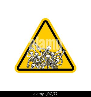 Panneau d'avertissement de l'attention des pécheurs. Dangers panneau jaune morts. Triangle sur des squelettes. L'enfer la signalisation routière Paiement pour les péchés. Attention terrible road Illustration de Vecteur