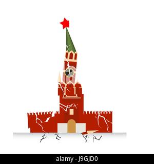 Kremlin de Moscou la destruction. Tremblement de terre. La destruction des points d'intérêt à la Russie. Architecture construction nationale russe sur la place rouge. Illustration de Vecteur