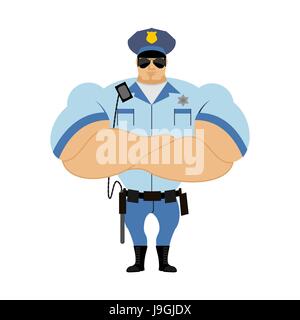 Agent de police. L'homme en forme de la police. L'homme à la police. shirt bodybuilder Strong gardienne de la loi dans le chapeau et avec la police matraque. Fort dur fol police Illustration de Vecteur