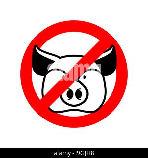 Arrêter le porc. Animal interdit la viande. Une tête de porc. Contre l'emblème de la viande. Signe d'interdiction rouge. Bacon interdiction Illustration de Vecteur