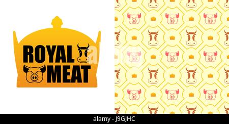 La viande royale. Excellente Viande de boeuf et de porc savoureux. Logo pour l'agriculture et de la production de viande. Les porcs et les vaches d'une muselière et d'une structure d'État. texture animaux Illustration de Vecteur