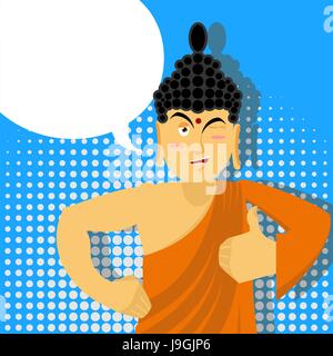 Buddha Thumbs up dans pop art style. Dieu indien. Signer tous droit. Montrant la main ok. Geste de la main. L'enseignant suprême pour les bouddhistes. Saint homme en orange ro Illustration de Vecteur