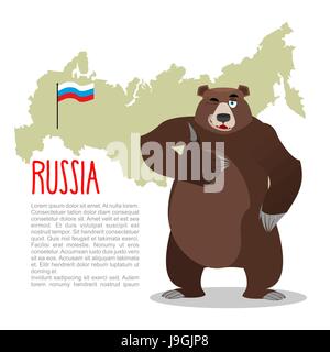 L'ours russe et carte russe. Wild Animal showing Thumbs up et clignant de. Bon signe animal d'accord. Illustration de Vecteur