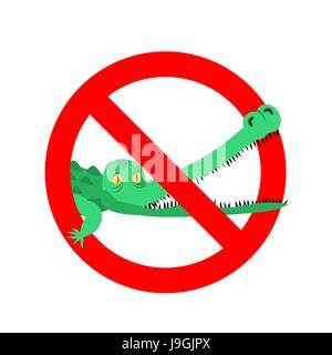 Arrêter crocodile. Alligator interdit. Caiman barré. Reptiles prédateurs contre l'emblème. Signe d'interdiction rouge. Amphibiens agressif sauvages interdiction Illustration de Vecteur