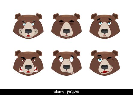 Les émotions l'ours. Expressions Jeu avatar grizzly. Le bien et le mal des animaux. Bête découragé et gaies et des winks Illustration de Vecteur