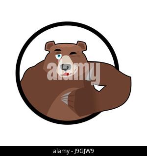 Pouces vers le haut de l'ours et des clins d'. tous bien Grizzlies. Signe d'accord. Montrant la main ok. Geste de la main. Bon plaisir animal sauvage. La bête de la forêt avec un pelage brun. Illustration de Vecteur