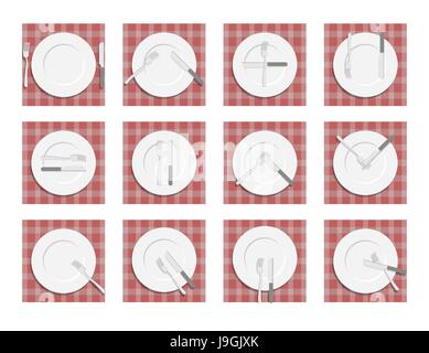 Les panneaux pour serveur dans le restaurant. Coin de l'étiquette. Coutellerie sur serviette. Des couverts à l'étiquette. Illustration de Vecteur