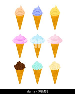 Ice cream Cone set. Gaufre dessert cup. Douceur Illustration de Vecteur