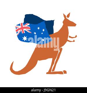 Jour de l'Australie de l'emblème. Les kangourous et drapeau australien. Logo pour fête traditionnelle Illustration de Vecteur