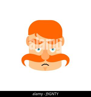 Vintage irlandais avec moustache rouge Emoji triste. Retro hommes font face à l'émotion surprise isolé Illustration de Vecteur