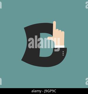 D lettre businessman hand. Il montre l'impression de doigt. Symbole du bras de l'alphabet. Signe de ABC Illustration de Vecteur