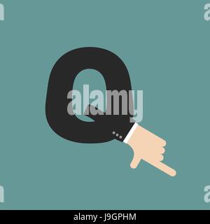 Q lettre businessman hand. Il montre l'impression de doigt. Symbole du bras de l'alphabet. Signe de ABC Illustration de Vecteur