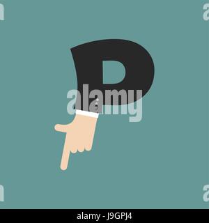 Lettre P businessman hand. Il montre l'impression de doigt. Symbole du bras de l'alphabet. Signe de ABC Illustration de Vecteur