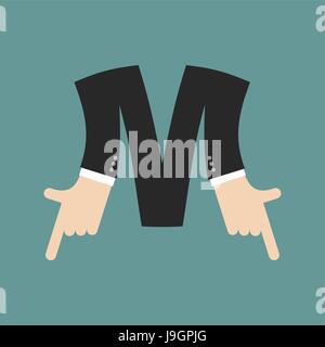 M lettre businessman hand. Il montre l'impression de doigt. Symbole du bras de l'alphabet. Signe de ABC Illustration de Vecteur