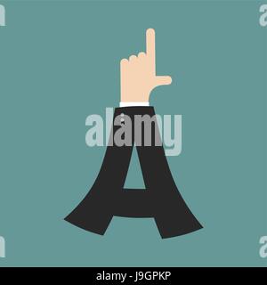 Une lettre d'affaires hand. Il montre l'impression de doigt. Symbole du bras de l'alphabet. Signe de ABC Illustration de Vecteur