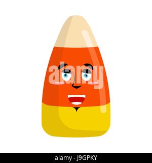 Candy corns Emoji heureux. Sweet emotion joyeux. Des bonbons pour l'Halloween Illustration de Vecteur