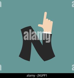 Lettre N businessman hand. Il montre l'impression de doigt. Symbole du bras de l'alphabet. Signe de ABC Illustration de Vecteur