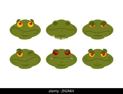 Emoji grenouille crapaud. jeu Avatar le bien et le mal. amphibie Capacité et clins d'œil. Joie et tristesse visage reptile Illustration de Vecteur