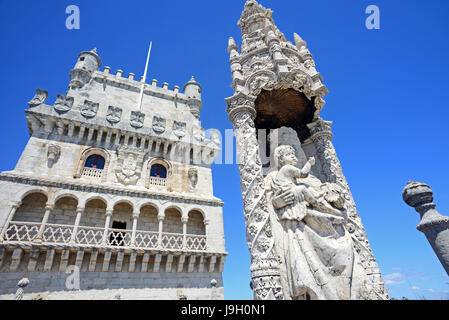 La Tour de Belém ou tour de St Vincent, une tour fortifiée situé dans la paroisse civile de Santa Maria de Belém, dans la municipalité de Lisbonne, Portugal. Banque D'Images