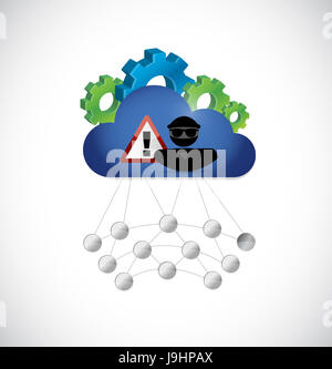 Hacker réseau cloud computing avertissement. illustration design Banque D'Images