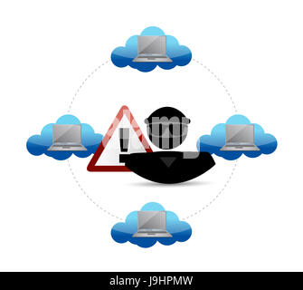Avertissement de sécurité. Piratage de cloud computing. illustration design graphique Banque D'Images