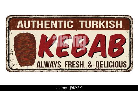 Kebab vintage métal rouillé signe sur un fond blanc, vector illustration Illustration de Vecteur