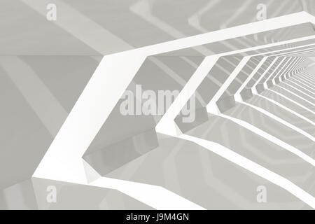 Résumé fond cg avec tunnel vide blanc brillant, perspective de l'intérieur de rendu 3d illustration Banque D'Images