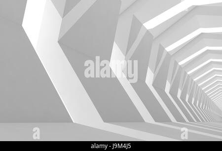 Résumé fond blanc cg avec tunnel vide perspective de l'intérieur, 3d illustration Banque D'Images