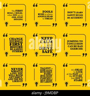 Ensemble d'avertissement de motivation citations en responsabilité, fools, règles de conduite, des reproches, passé et avenir. Simple note design typographie de l'affiche. Vector Illustration de Vecteur