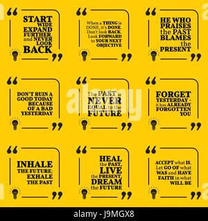 Ensemble de motivational quotes about past, buts, hier, l'avenir et le présent. Simple note design typographie de l'affiche. Vector illustration Illustration de Vecteur