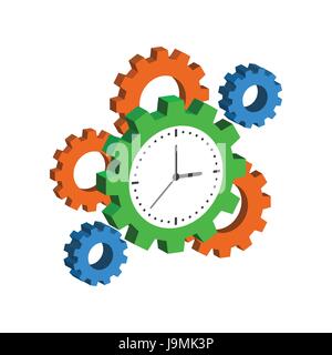 Réveil avec roues dentées, symbole de la gestion du temps. L'icône ou le logo de l'isométrique à plat. Style 3D les pictogrammes pour la conception Web, interface utilisateur, application pour mobile, l'Infographie. Vector Illu Illustration de Vecteur