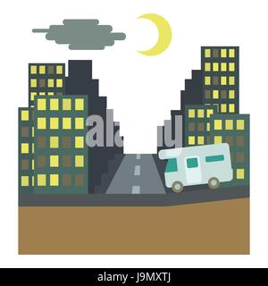 Camping-manèges de nuit en ville concept, style plat Illustration de Vecteur