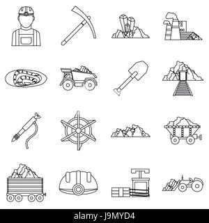 Miner icons set style du contour, Illustration de Vecteur