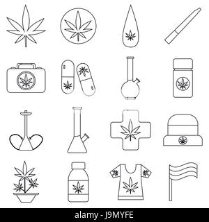 La marijuana icons set style du contour, Illustration de Vecteur