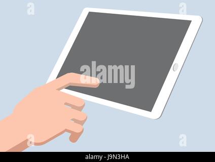 Un homme part finger touching tablet écran vide isolé , télévision, style design vector illustration Illustration de Vecteur