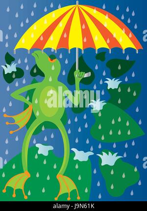 Une grenouille tenant un parapluie pour couvrir la tête de la pluie Illustration de Vecteur