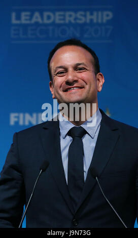 Leo Varadkar fait un discours à la Mansion House à Dublin où il a été nommé comme le nouveau leader du Fine Gael. Banque D'Images